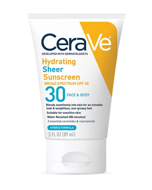 CeraVe Hydrating Sheer Sunscreen SPF 30 for Face and Body 89ml