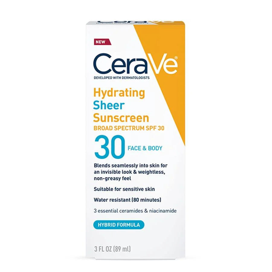 CeraVe Hydrating Sheer Sunscreen SPF30 for Face and Body 89ml