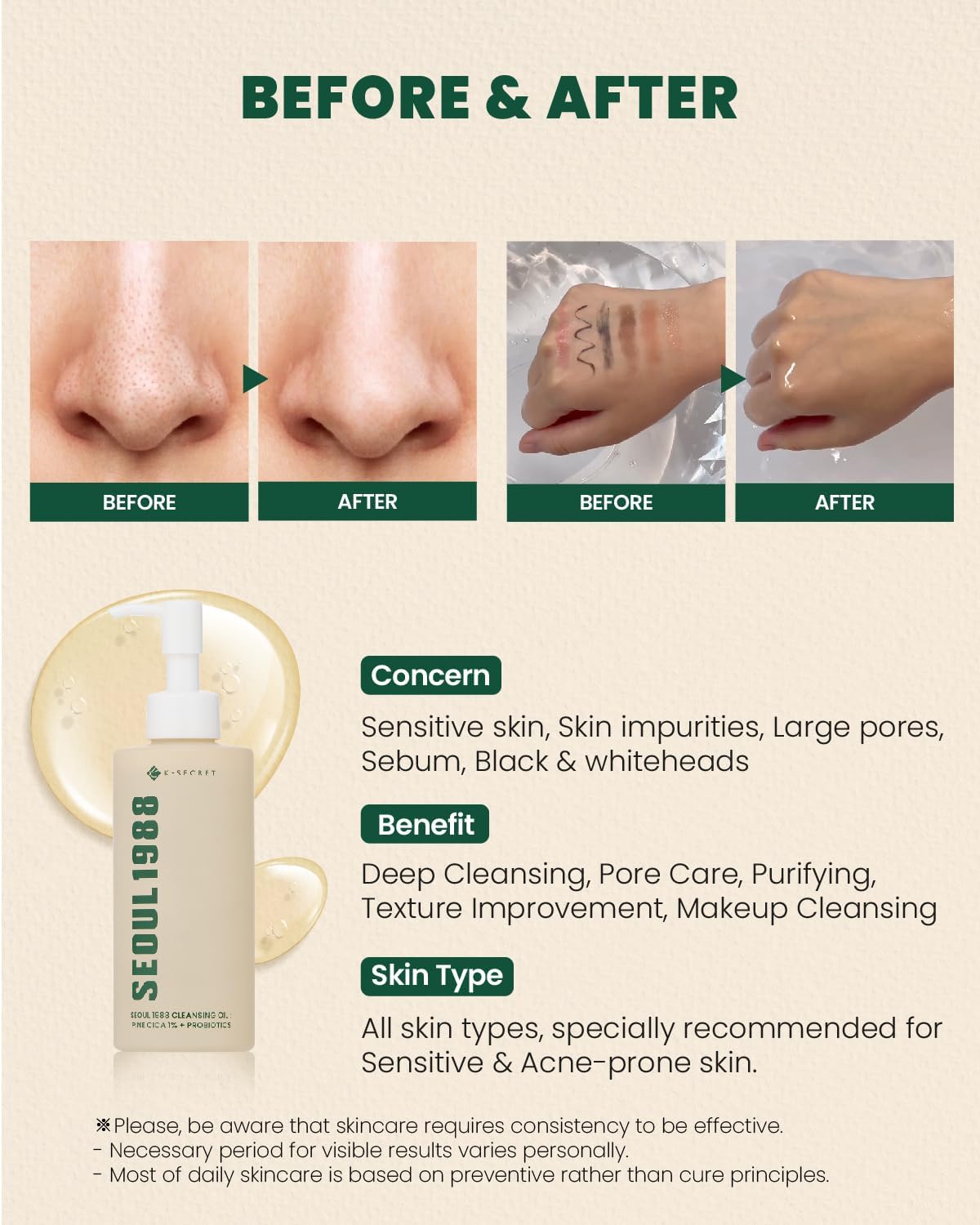 K-SECRET SEOUL 1988 : Cleansing Oil Pine Cica 1% + Probiotics 200ml
