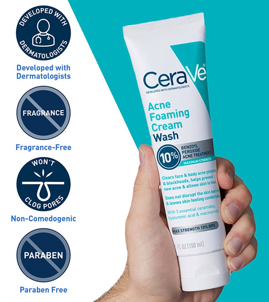 CeraVe Acne Foaming Cream Wash 10% Benzoyl Peroxide 150ml