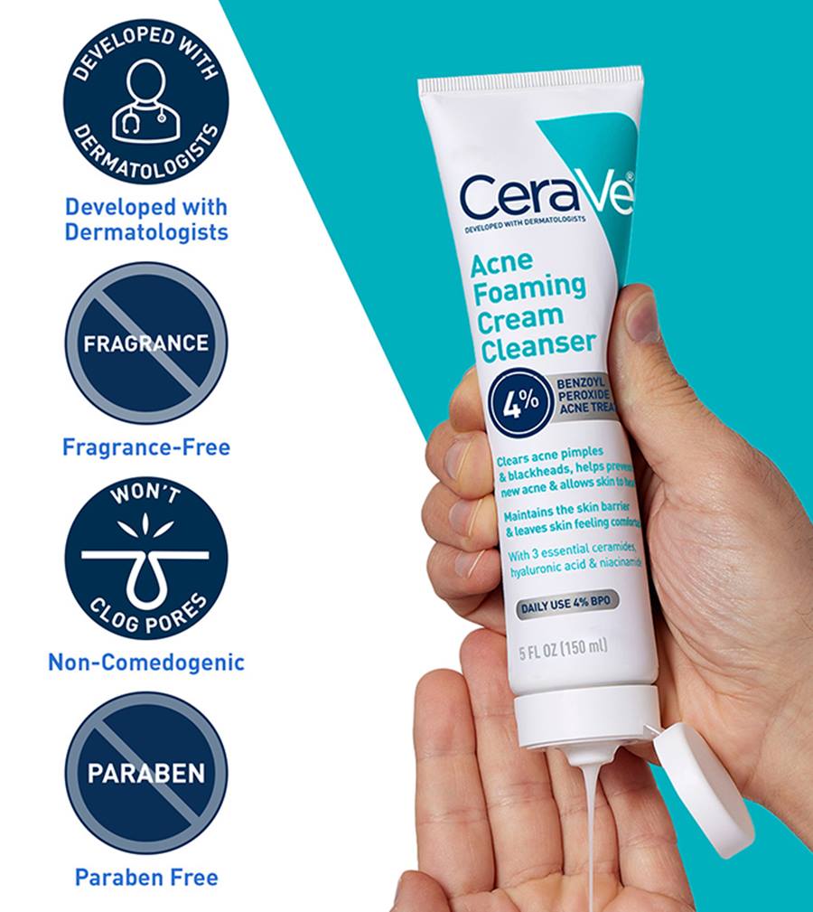 CeraVe Acne Foaming Cream Cleanser 4% Benzoyl Peroxide 150ml