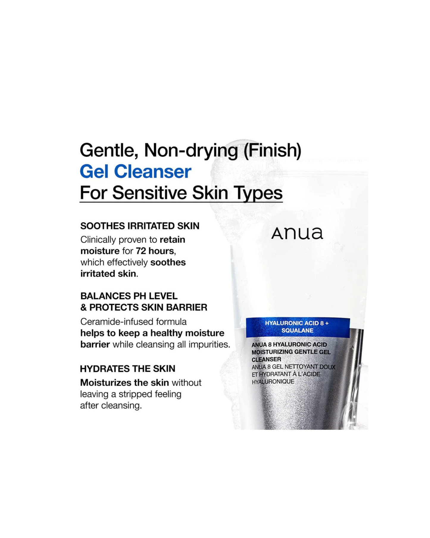 ANUA Hyaluronic Acid 8 + Squalane Moisturizing Gentle Gel Cleanser 150ml