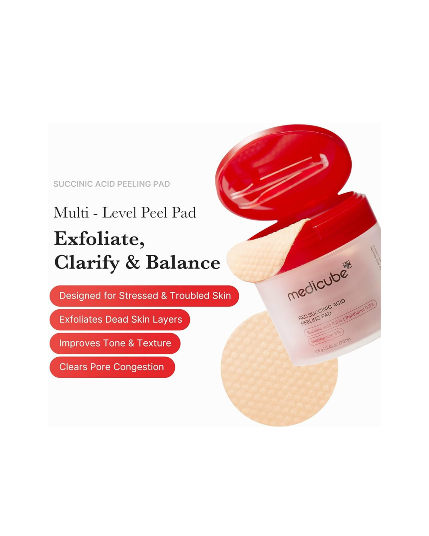 MEDICUBE Red Succinic Acid Peeling Pad (70 Pads)
