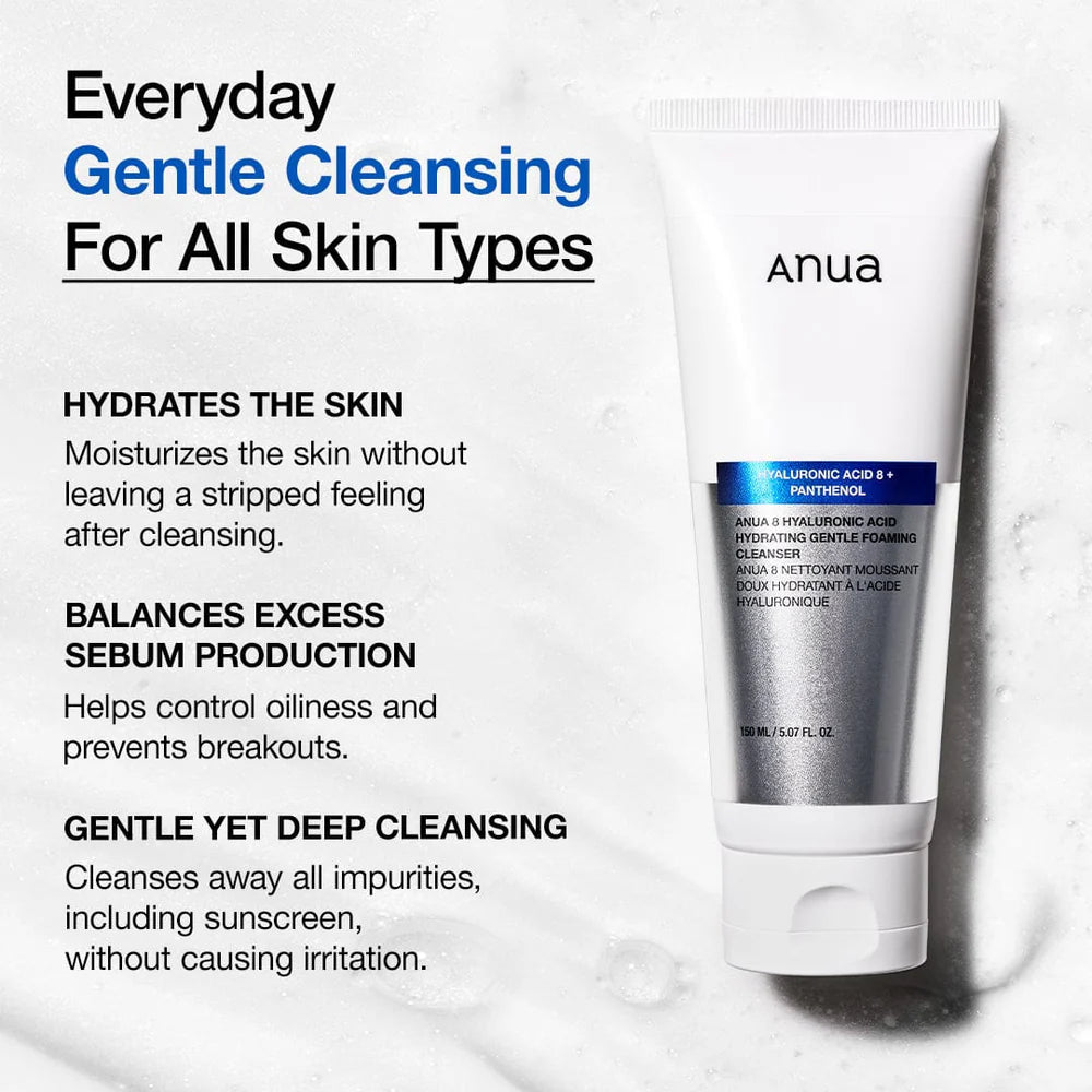 Anua Hyaluronic Acid 8 + Panthenol Hydrating Gentle Foaming Cleanser 150ml